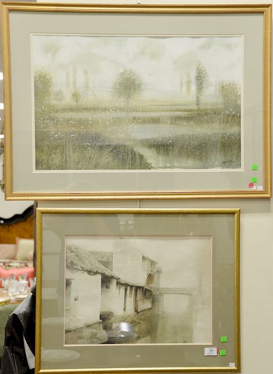 Appraisal: Two framed watercolors on paper including Canal in the Fog