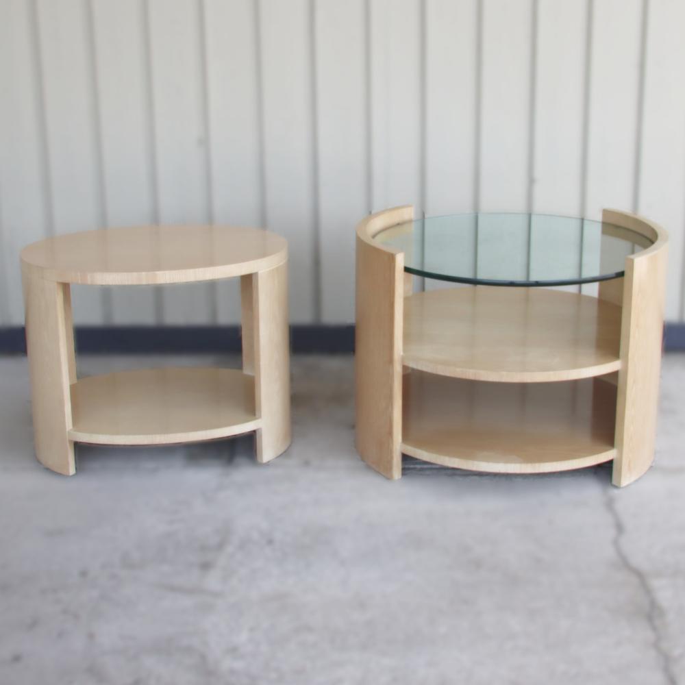 Appraisal: TWO JAY SPECTRE BLOND WOOD 'ECLIPSE' DESIGNER OCCASIONAL TABLES LARGER