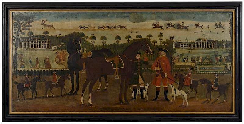 Appraisal: British School Over Mantle Painting th century Sporting Scene unsigned