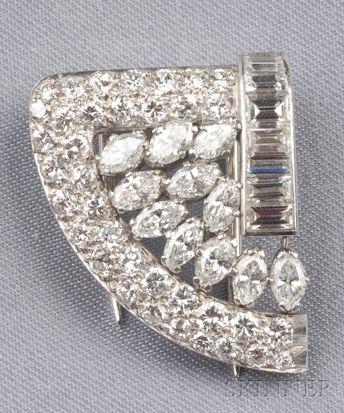 Appraisal: Art Deco Platinum and Diamond Dress Clip set with marquise