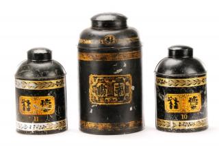 Appraisal: Group of Three English Tole Tea Canisters English early to