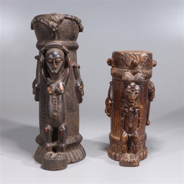 Appraisal: Pair Yoruba hand carved drums beautifully detailed both with very