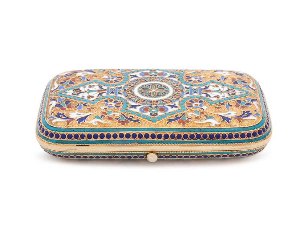 Appraisal: A Russian Silver-Gilt and Enameled Cigarette Case A Russian Silver-Gilt