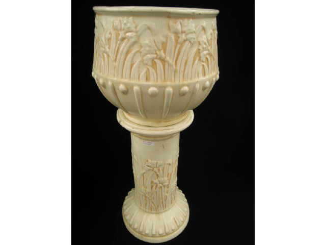 Appraisal: Weller Ivory Jardiniere Pedestal tall diameter raised floral