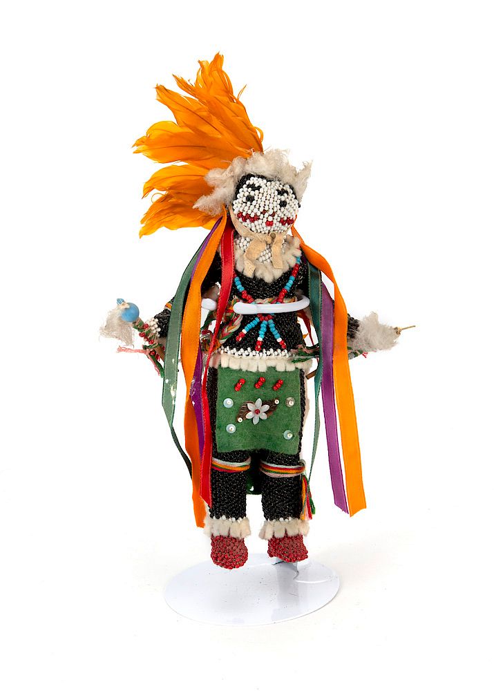 Appraisal: Zuni Beaded Doll Zuni Beaded Doll beads feathers and cloth