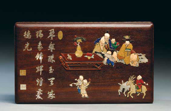 Appraisal: APPLIQU D HUANG HUALI JEWELRY BOX Fine Chinese huang huali