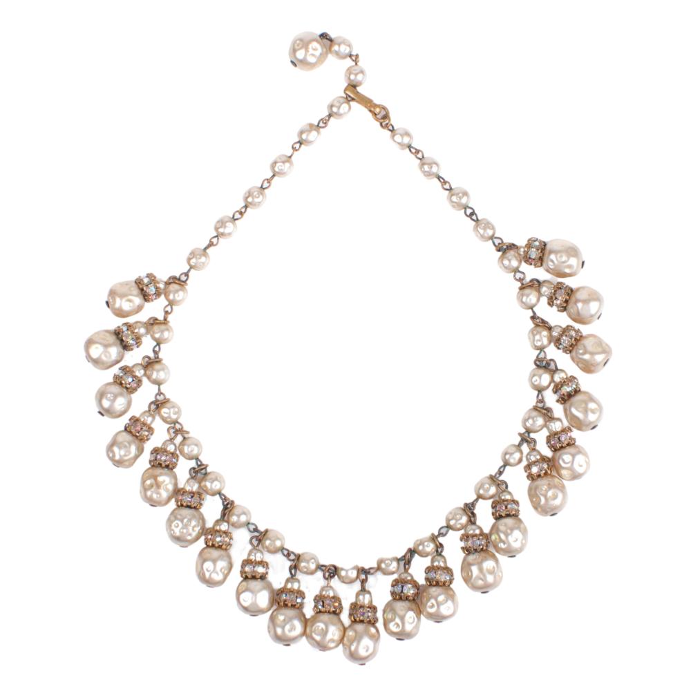 Appraisal: MIRIAM HASKELL COLLAR NECKLACE WITH DANGLING IRIDESCENT RHINESTONE RINGS AND