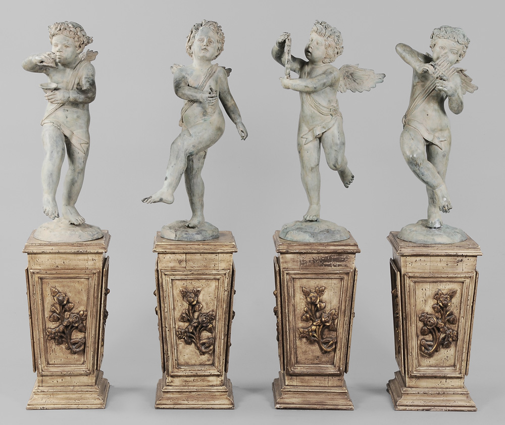 Appraisal: Set of Four Baroque Style Bronze Putti on Parcel Gilt