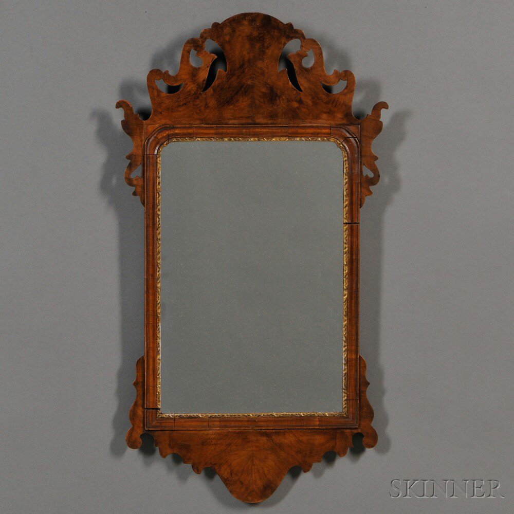 Appraisal: Chippendale-style Mahogany Veneer Looking Glass England th century of typical