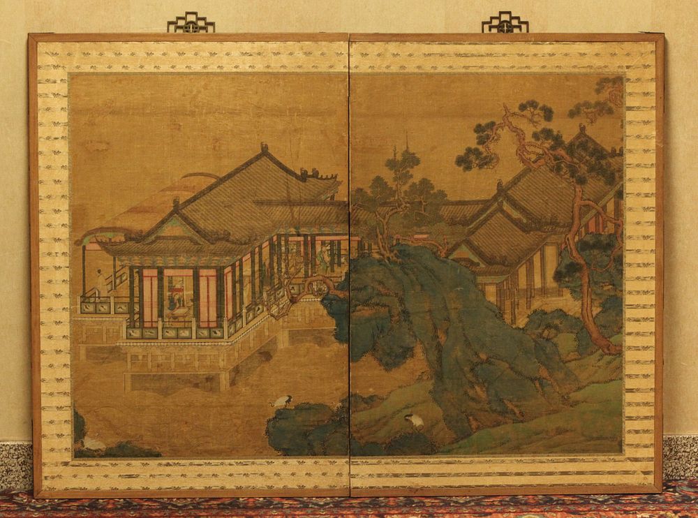 Appraisal: Chinese panel screen possibly th c painted with landscape motif