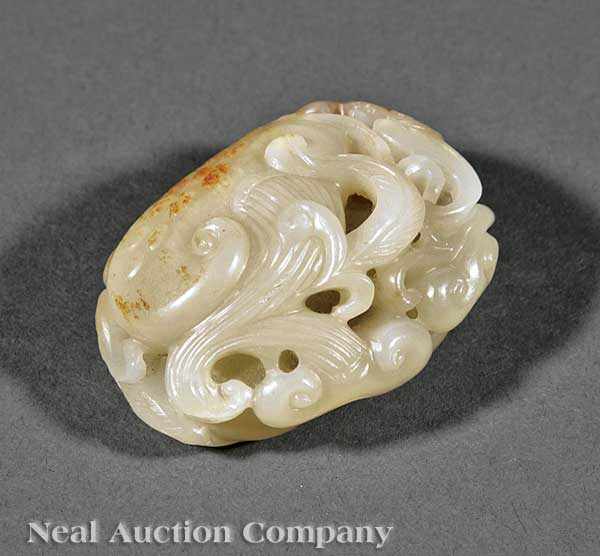 Appraisal: A Chinese White Jade Lingzhi and Bat Toggle th c