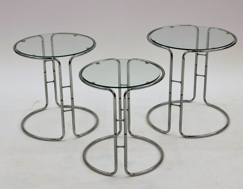 Appraisal: PC VINTAGE MODERN CHROME GLASS NESTING TABLES United States th