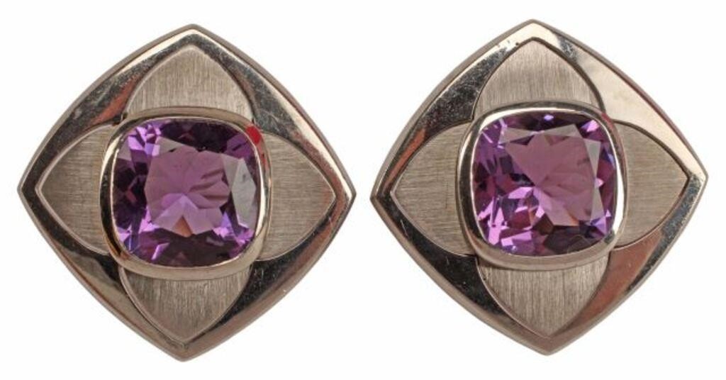 Appraisal: ENGLISH KT WHITE GOLD AMETHYST EARRINGS pair Estate kt white