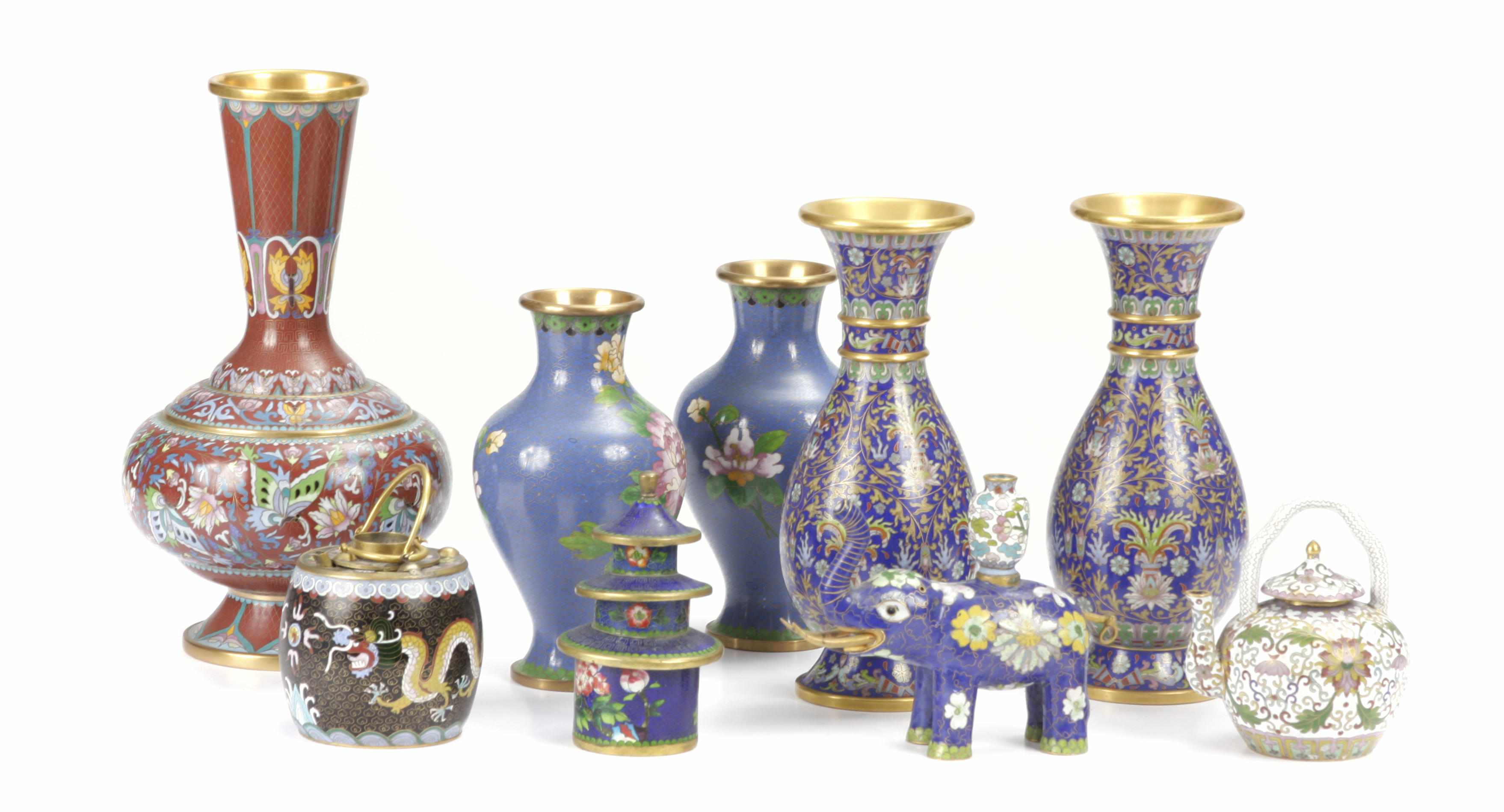 Appraisal: An assembled group of Chinese cloisonne articles height of largest