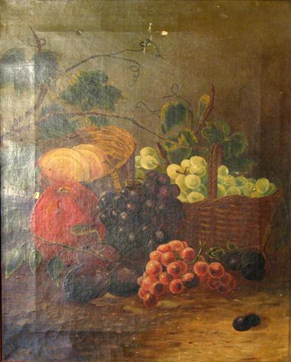 Appraisal: American School th century still life with baskets and fruit