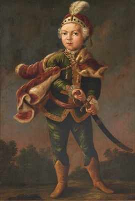 Appraisal: Spanish Colonial Style Painting of a Young Boy Full length