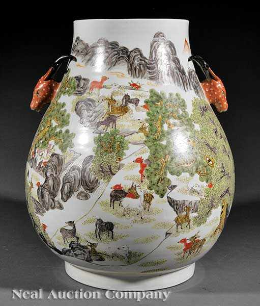 Appraisal: A Large Chinese Porcelain Hundred Deer Vase Hu th c