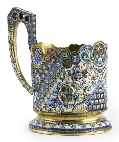 Appraisal: A Russian silver-gilt and cloisonn enamel tea-glass holder maker's mark