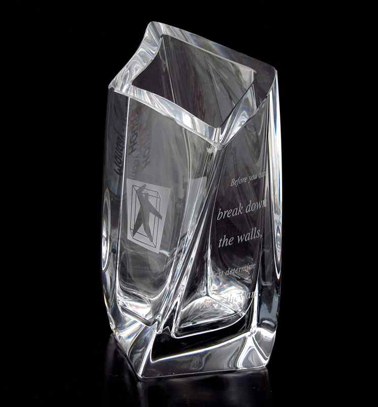 Appraisal: KOSTA BODA CRYSTAL MOTTO VASE ''Before you can break down