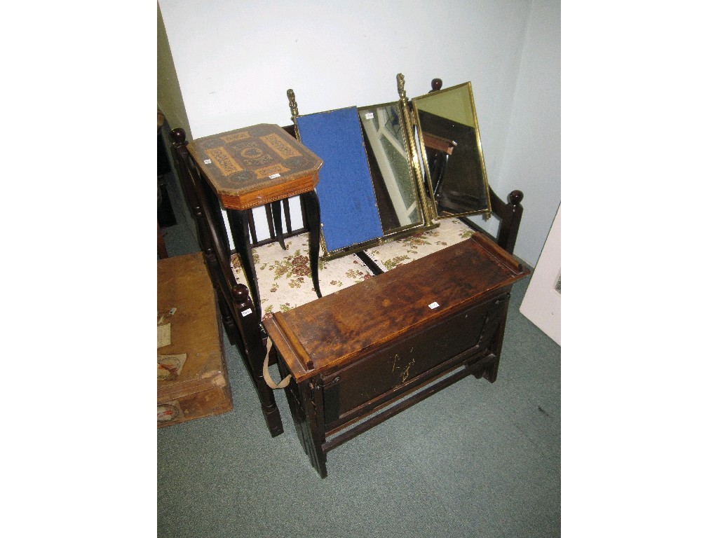 Appraisal: Lot comprising musical table triptych mirror bench seat and a