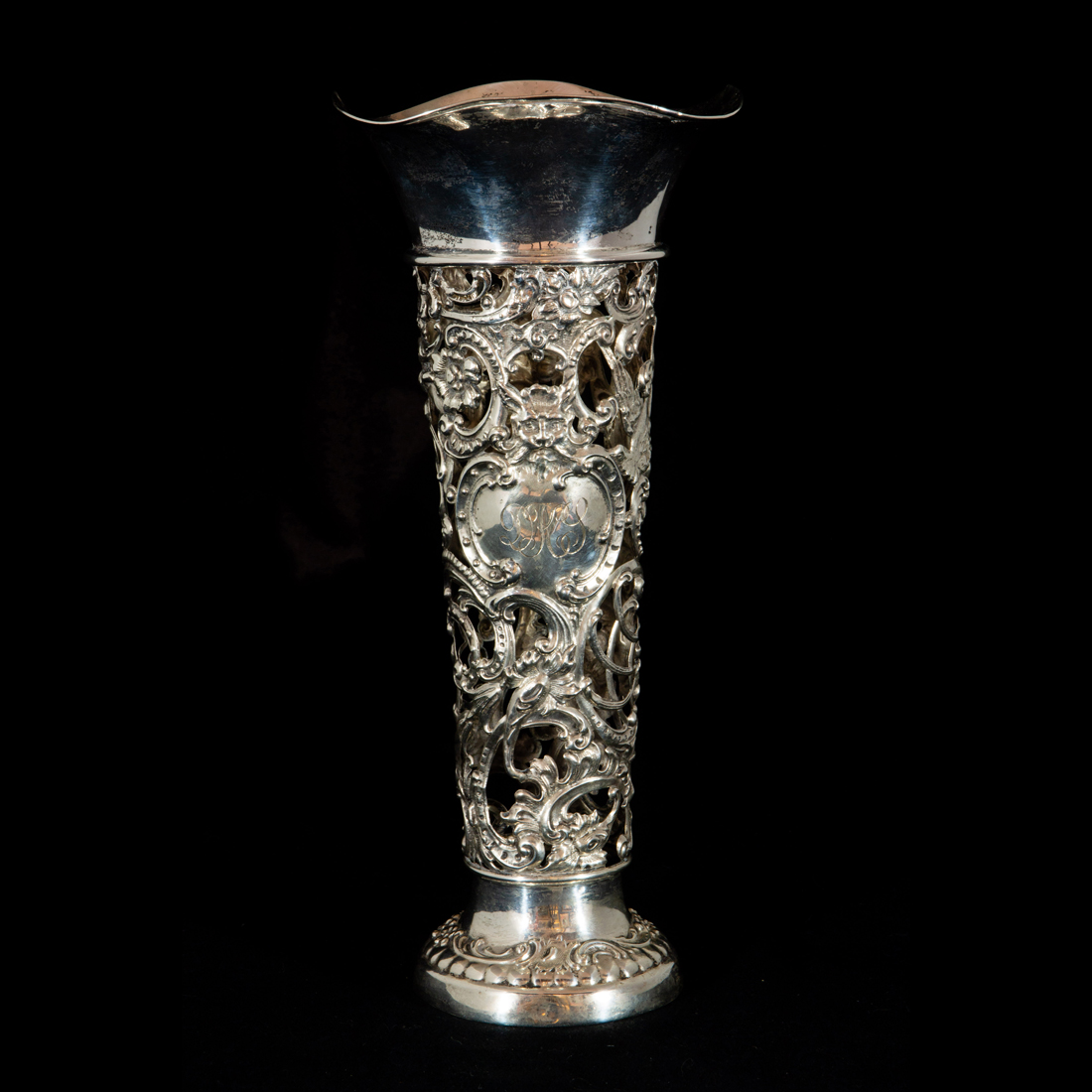 Appraisal: ART NOUVEAU SILVER TRUMPET FORM VASE LINER Art Nouveau silver