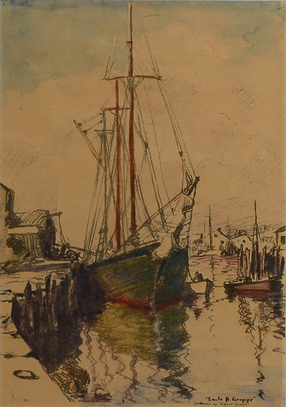 Appraisal: EMILE GRUPPE LITHOGRAPH HAND COLORED BY VIRGINIA GRUPPE Gloucester Dockside