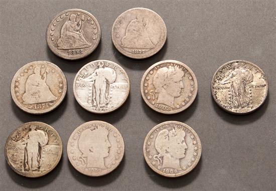 Appraisal: Nine United States Silver Quarters comprising three each of Seated