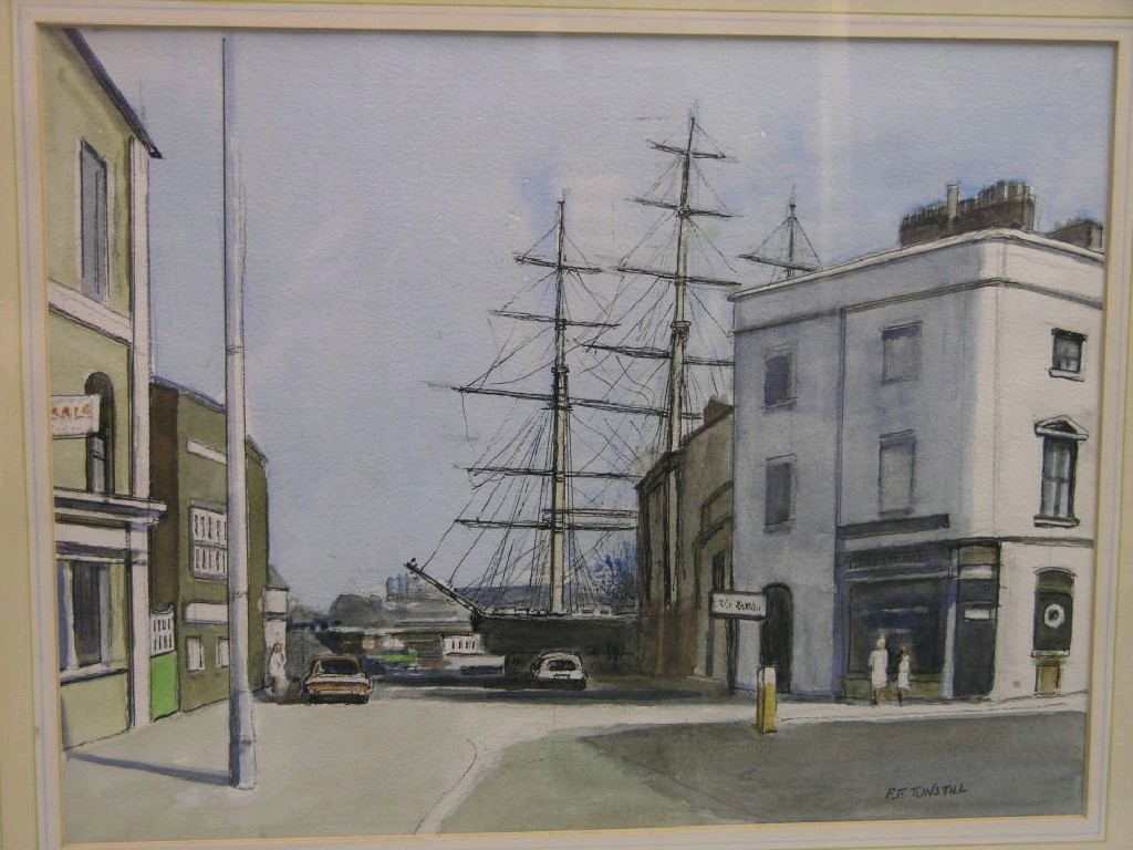 Appraisal: P F Tunstill - watercolour street view at Greenwich partially