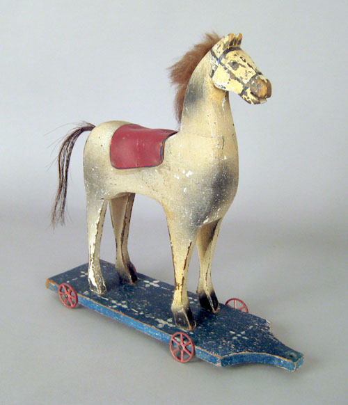 Appraisal: Painted horse pull toy ca h