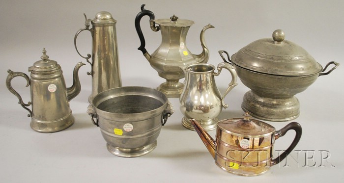 Appraisal: Six Pewter Tableware Items and a Silver Plated Teapot an