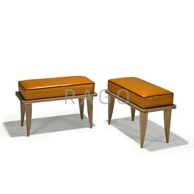 Appraisal: RENE GABRIEL Pair of benches France s Limed oak leather