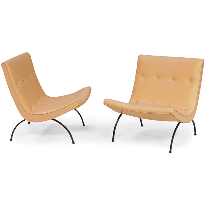 Appraisal: Milo Baughman Scoop chairs pair by James Inc curved seats