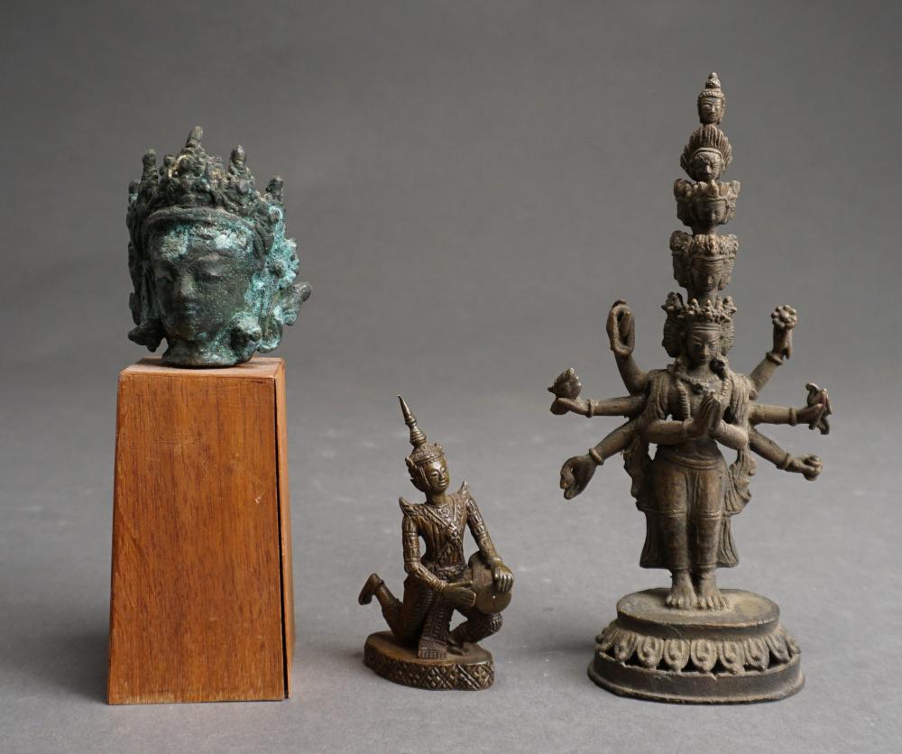 Appraisal: Two Southeast Asian Bronze Figures and One Bust of Deities