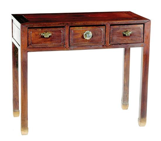 Appraisal: Chinese elm side table circa frame-and-panel integrated top with three