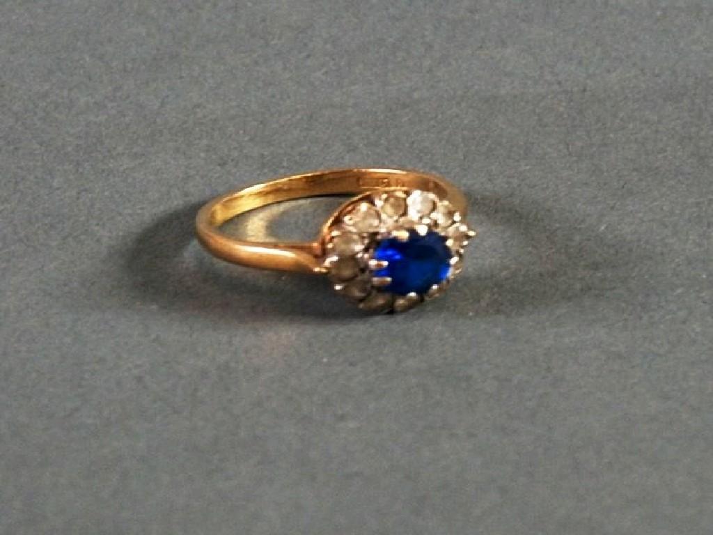 Appraisal: ct GOLD CLUSTER RING set with centre blue stone and