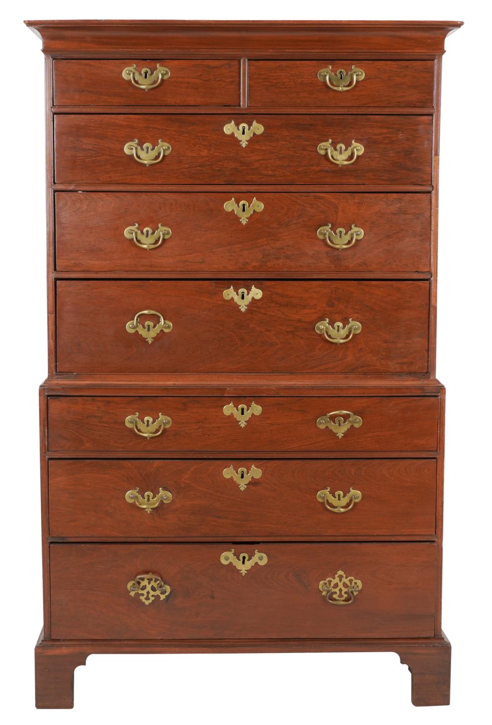 Appraisal: CHIPPENDALE-STYLE MAHOGANY CHEST ON CHEST th century in two parts