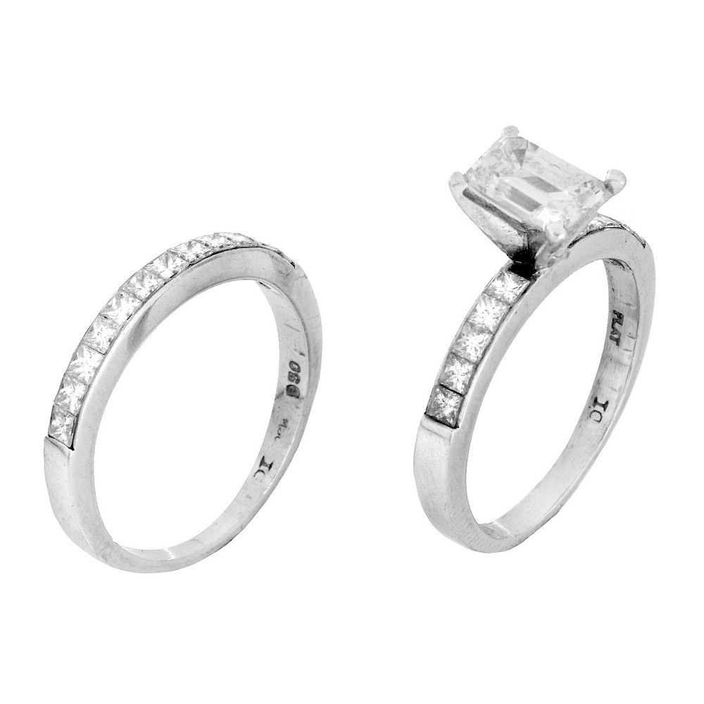 Appraisal: Diamond and Platinum Wedding Set Carat Emerald Cut Diamond and