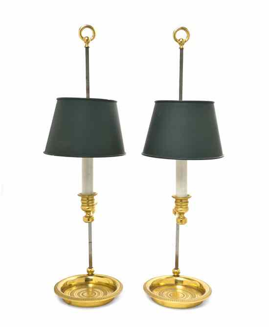 Appraisal: A Pair of Empire Style Gilt Bronze Lamps having tole