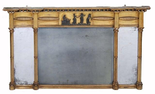 Appraisal: A REGENCY GILTWOOD OVER MANTEL MIRROR decorated dancing children in