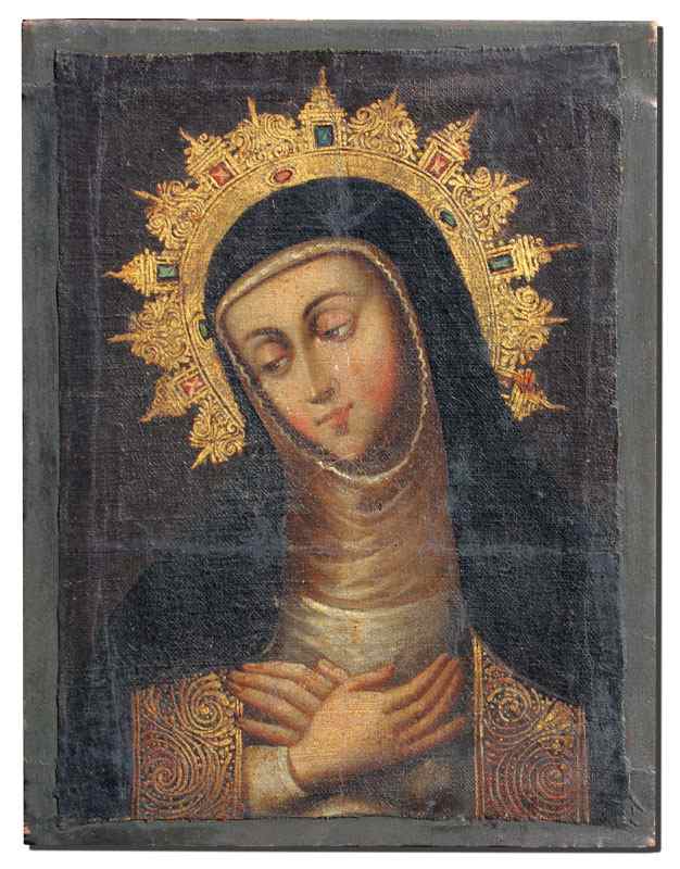 Appraisal: EARLY CUZCO SCHOOL OIL CANVAS PORTRAIT OF THE VIRGIN MARY