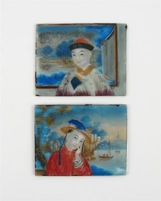 Appraisal: A pair of Chinese reverse glass painted panels depicting a