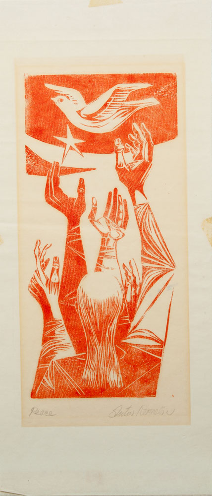 Appraisal: ANTON REFRIGIER - PEACE Woodcut in orange on Chine with