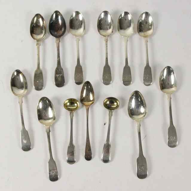 Appraisal: Nine Georgian and later fiddle pattern silver tea spoons an