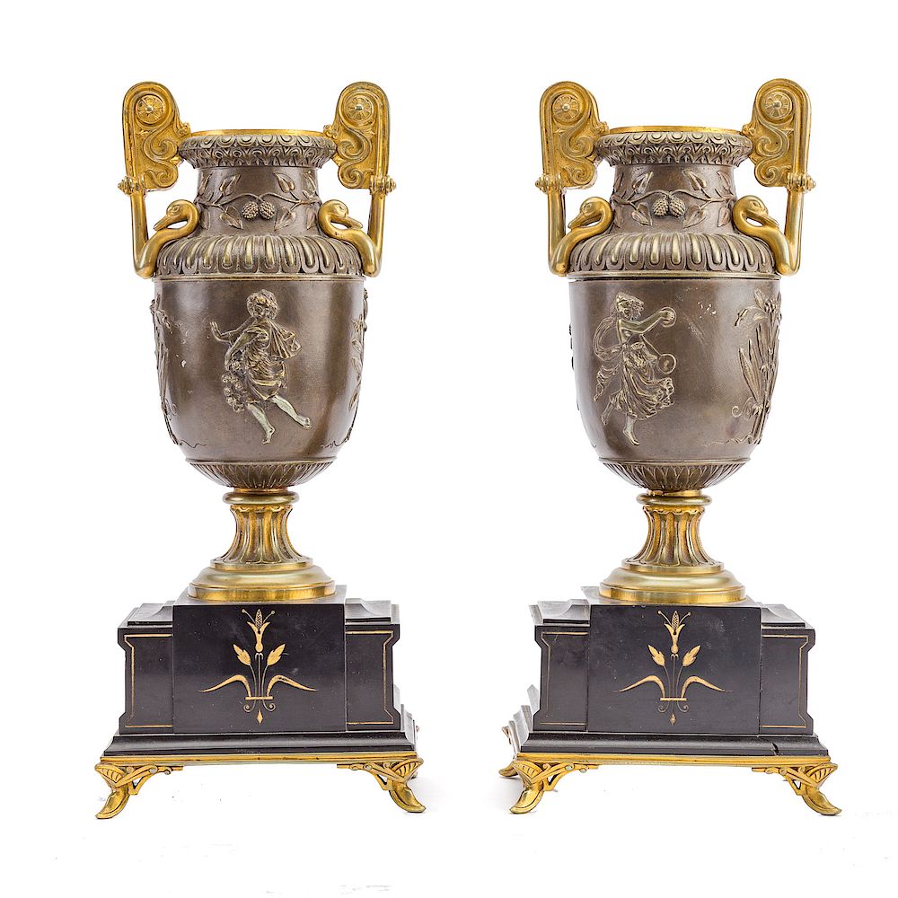 Appraisal: Pair French bronze and marble garniture vases late th century