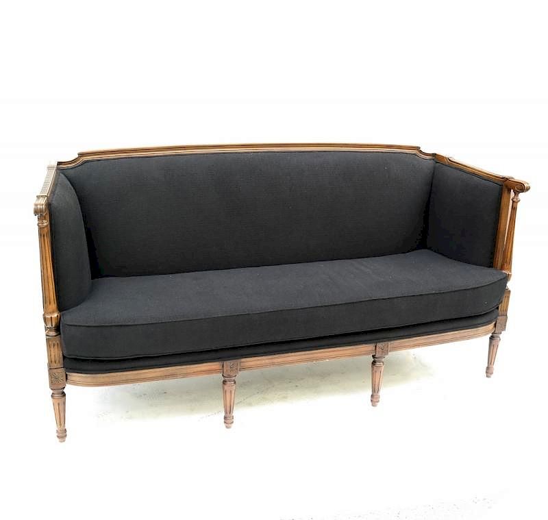 Appraisal: Regency Style Sofa Regency style sofa with black upholstery H