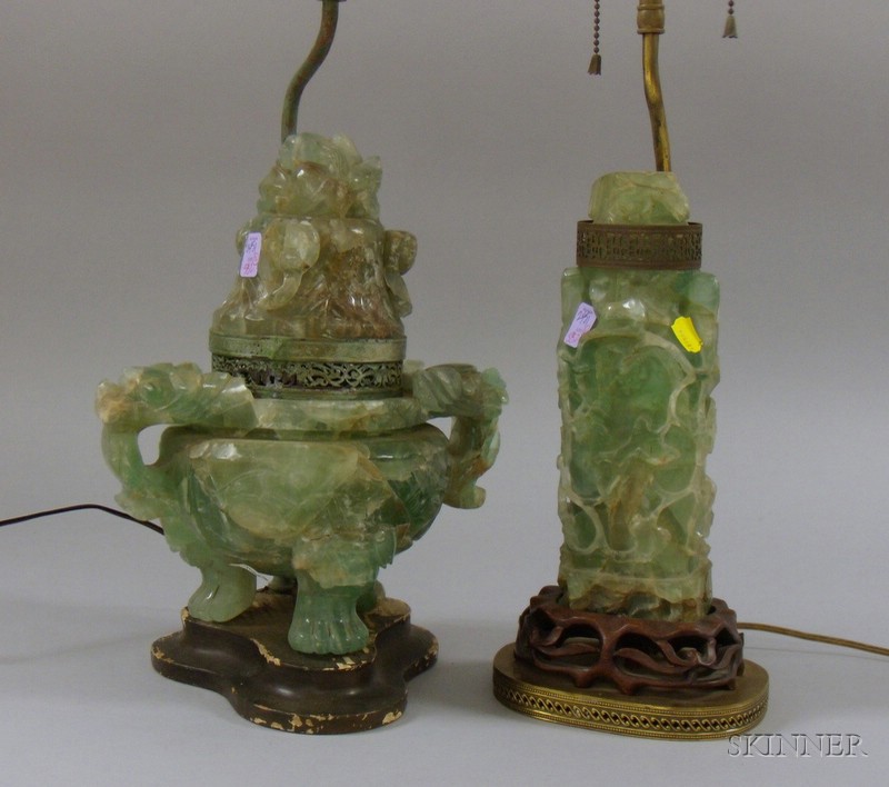 Appraisal: Chinese Carved Fluorite Footed Incense Burner and Vase Converted to