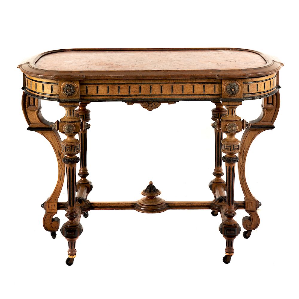 Appraisal: American Neo-Grec Marble Top Walnut Library Table circa oval top