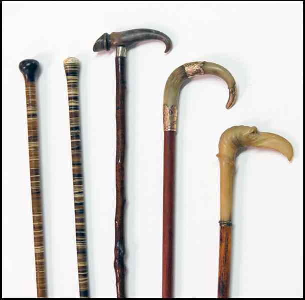 Appraisal: TWO HORN AND BONE WALKING STICKS Together with three horn