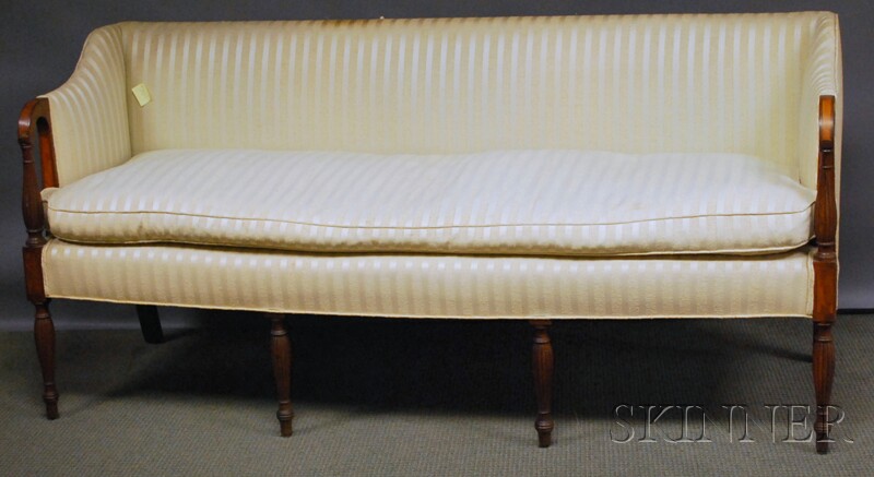 Appraisal: Federal-style Upholstered Square-back Inlaid Mahogany Sofa with imitation silk upholstery