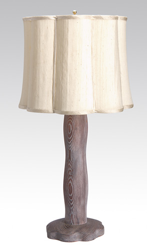 Appraisal: JAMES MONT Table lamp in sand-blasted oak with scalloped base